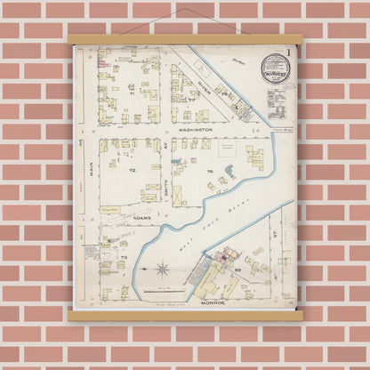 Old map wall art mockup — magnetic wood frame on brick wall — Sanborn Fire Insurance Map from Two Rivers, Manitowoc County, Wisconsin (1885) - Complete Map Set