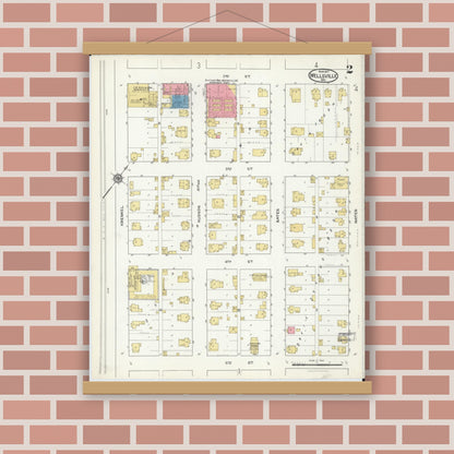 Old map wall art mockup — magnetic wood frame on brick wall — Sanborn Fire Insurance Map from Wellsville, Montgomery County, Missouri (1917), Sheet #0002