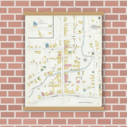 Old map wall art mockup — magnetic wood frame on brick wall — Sanborn Fire Insurance Map from Tremont, Schuylkill County, Pennsylvania (1902), Sheet #0002