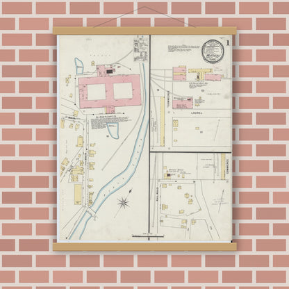 Old map wall art mockup — magnetic wood frame on brick wall — Sanborn Fire Insurance Map from Weatherly, Carbon County, Pennsylvania (1895) - Complete Map Set