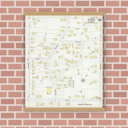 Old map wall art mockup — magnetic wood frame on brick wall — Sanborn Fire Insurance Map from Hyde Park, Norfolk County, Massachusetts (1900), Sheet #0016