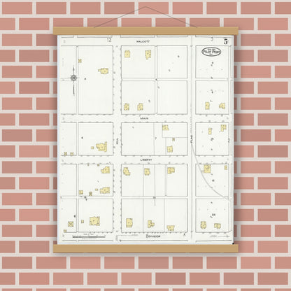 Old map wall art mockup — magnetic wood frame on brick wall — Sanborn Fire Insurance Map from Pilot Point, Denton County, Texas (1921), Sheet #0005