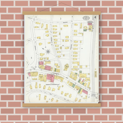 Old map wall art mockup — magnetic wood frame on brick wall — Sanborn Fire Insurance Map from Hyde Park, Norfolk County, Massachusetts (1900), Sheet #0004