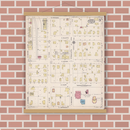 Old map wall art mockup — magnetic wood frame on brick wall — Sanborn Fire Insurance Map from Viroqua, Vernon County, Wisconsin (1922), Sheet #0003