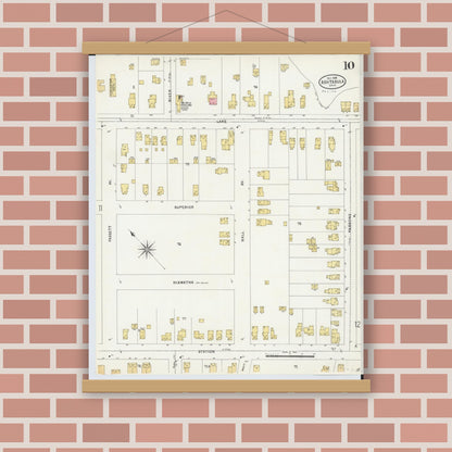Old map wall art mockup — magnetic wood frame on brick wall — Sanborn Fire Insurance Map from Ashtabula, Ashtabula County, Ohio (1898), Sheet #0010
