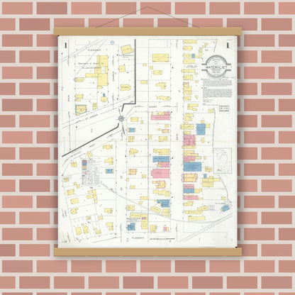 Old map wall art mockup — magnetic wood frame on brick wall — Sanborn Fire Insurance Map from Watervliet, Berrien County, Michigan (1932) - Complete Map Set