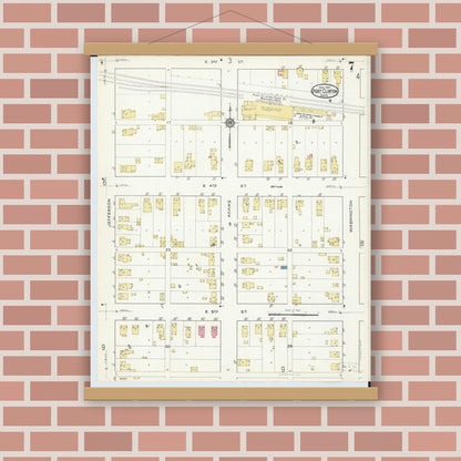 Old map wall art mockup — magnetic wood frame on brick wall — Sanborn Fire Insurance Map from Port Clinton, Ottawa County, Ohio (1916), Sheet #0007