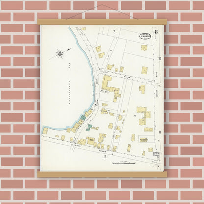 Old map wall art mockup — magnetic wood frame on brick wall — Sanborn Fire Insurance Map from Nahant, Essex County, Massachusetts (1907), Sheet #0008