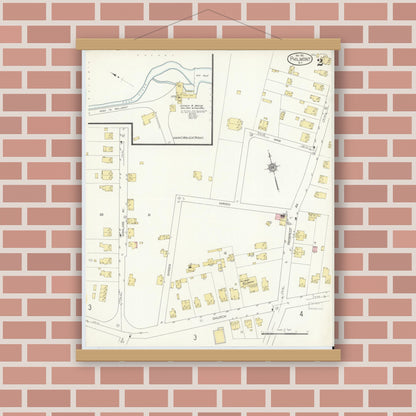 Old map wall art mockup — magnetic wood frame on brick wall — Sanborn Fire Insurance Map from Philmont, Columbia County, New York (1912), Sheet #0002