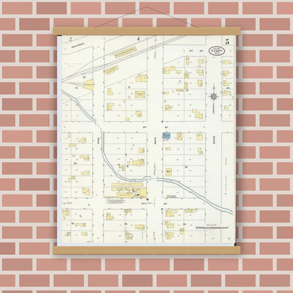 Old map wall art mockup — magnetic wood frame on brick wall — Sanborn Fire Insurance Map from Evart, Osceola County, Michigan (1910), Sheet #0005