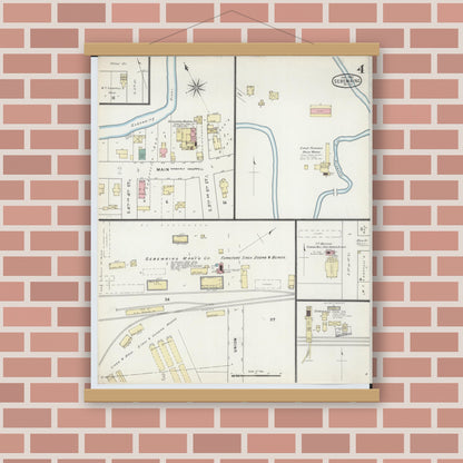 Old map wall art mockup — magnetic wood frame on brick wall — Sanborn Fire Insurance Map from Sebewaing, Huron County, Michigan (1895), Sheet #0004