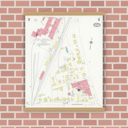 Old map wall art mockup — magnetic wood frame on brick wall — Sanborn Fire Insurance Map from Andover, Essex County, Massachusetts (1930), Sheet #0003