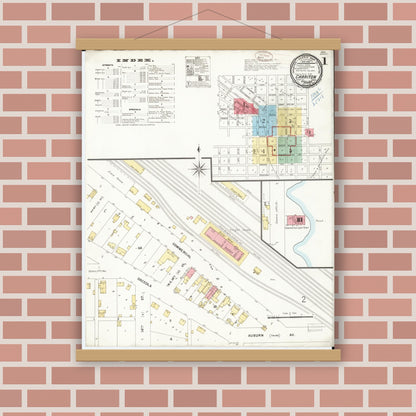 Old map wall art mockup — magnetic wood frame on brick wall — Sanborn Fire Insurance Map from Chariton, Lucas County, Iowa (1899) â€” Complete Set