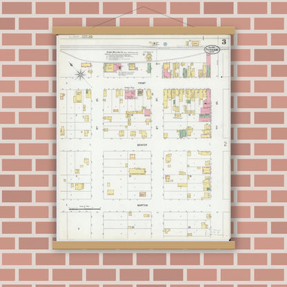 Old map wall art mockup — magnetic wood frame on brick wall — Sanborn Fire Insurance Map from Perham, Otter Tail County, Minnesota (1899), Sheet #0003