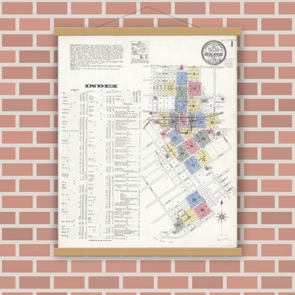 Old map wall art mockup — magnetic wood frame on brick wall — Sanborn Fire Insurance Map from Redlands, San Bernardino County, California (1908) - Complete Map Set