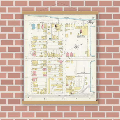Old map wall art mockup — magnetic wood frame on brick wall — Sanborn Fire Insurance Map from Sunbury, Northumberland County, Pennsylvania (1907), Sheet #0006