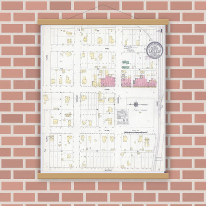 Old map wall art mockup — magnetic wood frame on brick wall — Sanborn Fire Insurance Map from Laclede, Linn County, Missouri (1910) - Complete Map Set