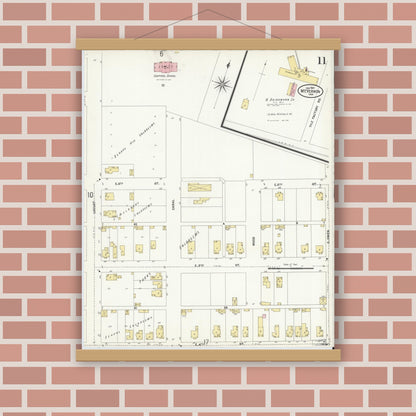 Old map wall art mockup — magnetic wood frame on brick wall — Sanborn Fire Insurance Map from Mount Vernon, Posey County, Indiana (1907), Sheet #0011