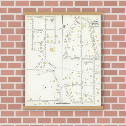 Old map wall art mockup — magnetic wood frame on brick wall — Sanborn Fire Insurance Map from Brevard, Transylvania County, North Carolina (1916), Sheet #0003