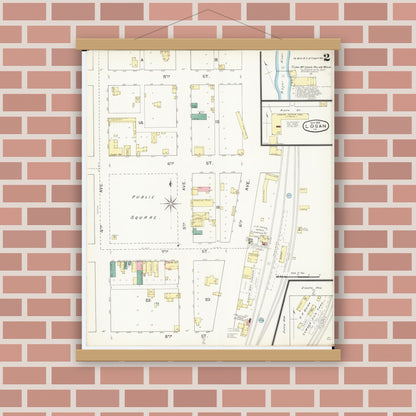 Old map wall art mockup — magnetic wood frame on brick wall — Sanborn Fire Insurance Map from Logan, Harrison County, Iowa (1893), Sheet #0002