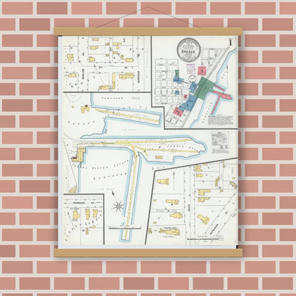 Old map wall art mockup — magnetic wood frame on brick wall — Sanborn Fire Insurance Map from Baraga, Baraga County, Michigan (1902), Sheet #0001