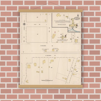 Old map wall art mockup — magnetic wood frame on brick wall — Sanborn Fire Insurance Map from Luling, Caldwell County, Texas (1921), Sheet #0006