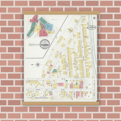 Old map wall art mockup — magnetic wood frame on brick wall — Sanborn Fire Insurance Map from Turtle Creek Valley, Allegheny County, Pennsylvania (1906), Sheet #0008