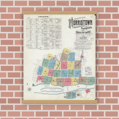 Old map wall art mockup — magnetic wood frame on brick wall — Sanborn Fire Insurance Map from Norristown, Montgomery County, Pennsylvania (1902) - Complete Map Set