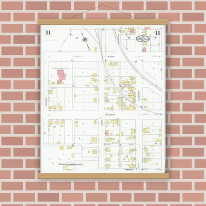 Old map wall art mockup — magnetic wood frame on brick wall — Sanborn Fire Insurance Map from Circleville, Pickaway County, Ohio (1927), Sheet #0011