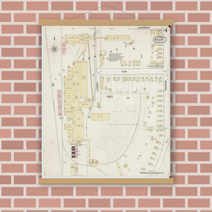 Old map wall art mockup — magnetic wood frame on brick wall — Sanborn Fire Insurance Map from Wilcox, Elk County, Pennsylvania (1887), Sheet #0004