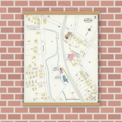 Old map wall art mockup — magnetic wood frame on brick wall — Sanborn Fire Insurance Map from Middletown, Orange County, New York (1910) - Complete Map Set