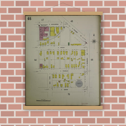 Old map wall art mockup — magnetic wood frame on brick wall — Sanborn Fire Insurance Map from Jackson, Jackson County, Michigan (1907), Sheet #0065
