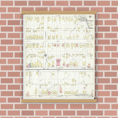 Old map wall art mockup — magnetic wood frame on brick wall — Sanborn Fire Insurance Map from Circleville, Pickaway County, Ohio (1914), Sheet #0006