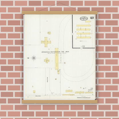 Old map wall art mockup — magnetic wood frame on brick wall — Sanborn Fire Insurance Map from Springfield, Greene County, Missouri (1896), Sheet #0023