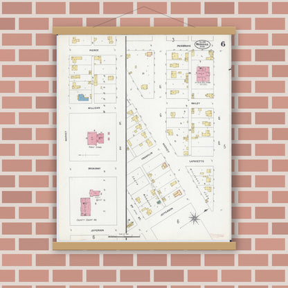 Old map wall art mockup — magnetic wood frame on brick wall — Sanborn Fire Insurance Map from Wabasha, Wabasha County, Minnesota (1902), Sheet #0006