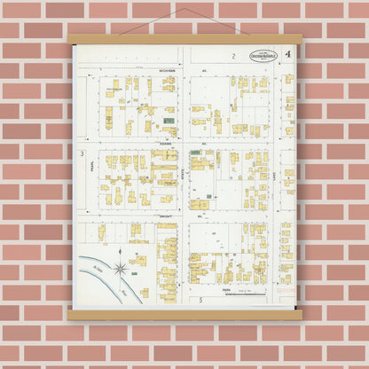Old map wall art mockup — magnetic wood frame on brick wall — Sanborn Fire Insurance Map from Oscoda, Iosco County, Michigan (1901), Sheet #0004