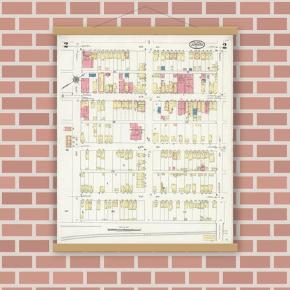 Old map wall art mockup — magnetic wood frame on brick wall — Sanborn Fire Insurance Map from Juniata, Blair County, Pennsylvania (1925), Sheet #0002
