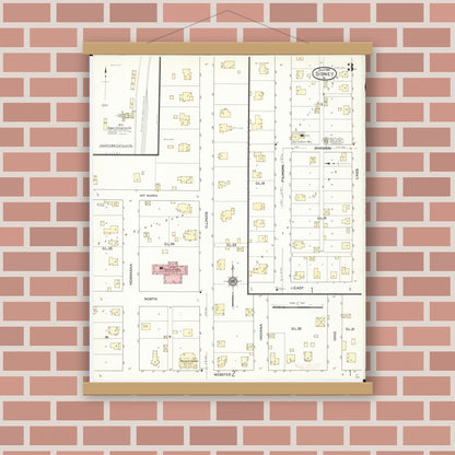 Old map wall art mockup — magnetic wood frame on brick wall — Sanborn Fire Insurance Map from Sidney, Fremont County, Iowa (1914), Sheet #0003