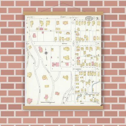 Old map wall art mockup — magnetic wood frame on brick wall — Sanborn Fire Insurance Map from Franklin, Venango County, Pennsylvania (1912), Sheet #0005