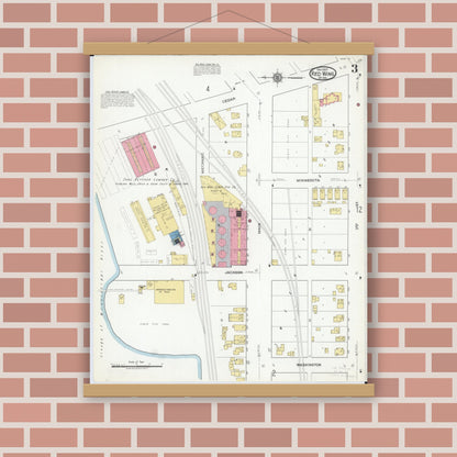 Old map wall art mockup — magnetic wood frame on brick wall — Sanborn Fire Insurance Map from Red Wing, Goodhue County, Minnesota (1917), Sheet #0003