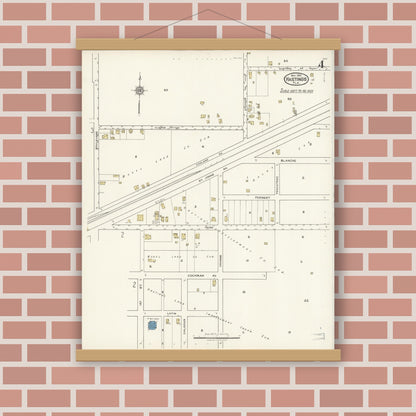 Old map wall art mockup — magnetic wood frame on brick wall — Sanborn Fire Insurance Map from Hastings, St. Johns County, Florida (1921), Sheet #0004