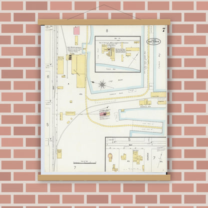 Old map wall art mockup — magnetic wood frame on brick wall — Sanborn Fire Insurance Map from Tawas City, Iosco County, Michigan (1898), Sheet #0007