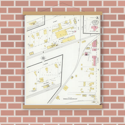 Old map wall art mockup — magnetic wood frame on brick wall — Sanborn Fire Insurance Map from Casey, Clark County, Illinois (1906), Sheet #0003