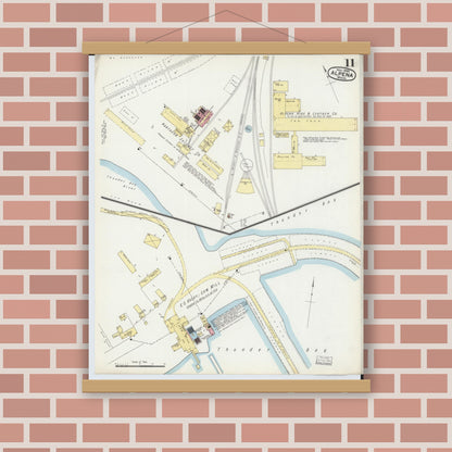 Old map wall art mockup — magnetic wood frame on brick wall — Sanborn Fire Insurance Map from Alpena, Alpena County, Michigan (1895), Sheet #0011