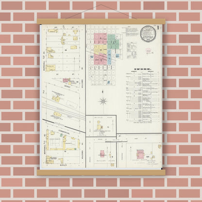 Old map wall art mockup — magnetic wood frame on brick wall — Sanborn Fire Insurance Map from Litchfield, Meeker County, Minnesota (1896), Sheet #0001