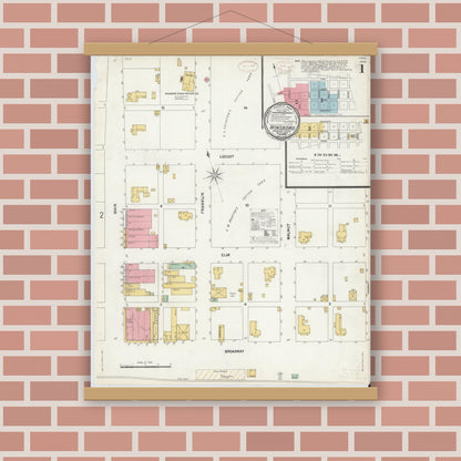 Old map wall art mockup — magnetic wood frame on brick wall — Sanborn Fire Insurance Map from Winnsboro, Wood County, Texas (1899) - Complete Map Set
