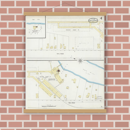 Old map wall art mockup — magnetic wood frame on brick wall — Sanborn Fire Insurance Map from Eagle River, Vilas County, Wisconsin (1894), Sheet #0004
