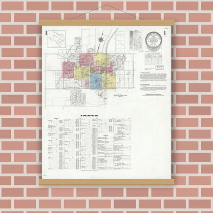 Old map wall art mockup — magnetic wood frame on brick wall — Sanborn Fire Insurance Map from Lamesa, Dawson County, Texas (1939), Sheet #0001