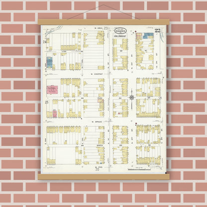 Old map wall art mockup — magnetic wood frame on brick wall — Sanborn Fire Insurance Map from Shamokin, Northumberland County, Pennsylvania (1913), Sheet #0022