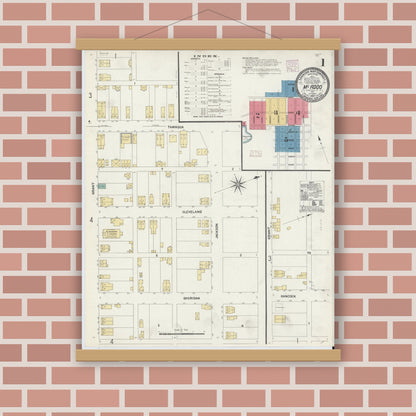 Old map wall art mockup — magnetic wood frame on brick wall — Sanborn Fire Insurance Map from McAdoo, Schuylkill County, Pennsylvania (1907) - Complete Map Set